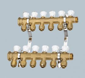 康騰D027款黃銅本色雙調節閥一體式分水器